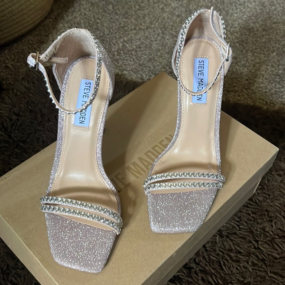 Steve Madden Collette Rhinestone Square Toe Evening Heels Sandals